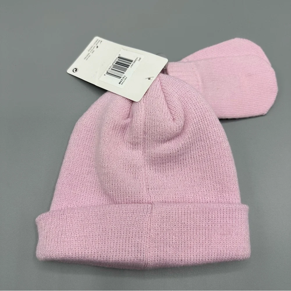Nike Beanie Hat and Mittens 2 Piece Toddler Baby Set Size 12/24M Pink